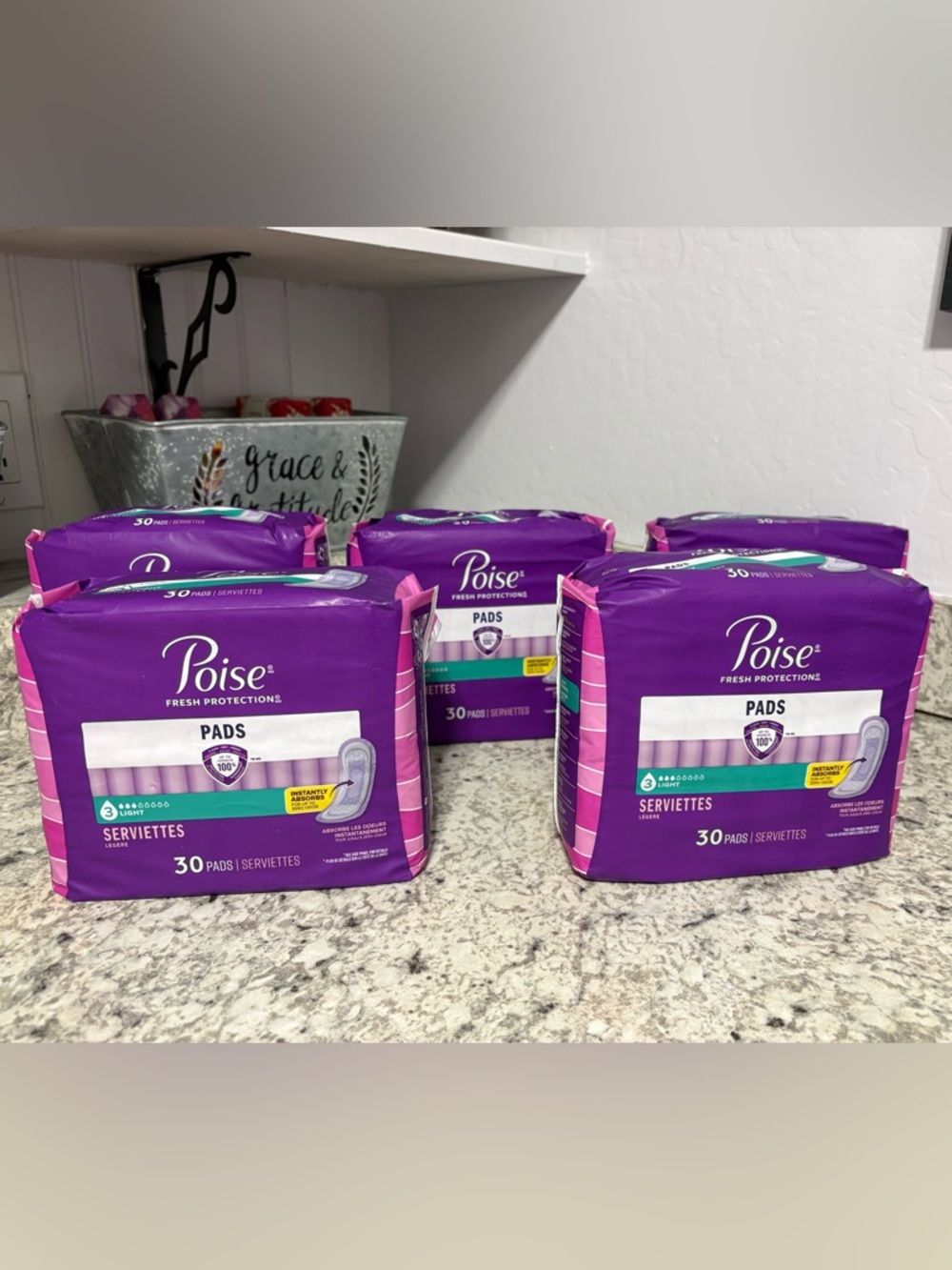 Poise Pads 3 Drop Light Unscented Pads 30 Per Pack x 4 Packages Both Brand New